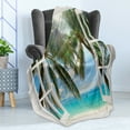 thumbnail image 4 of Tropical Soft Flannel Fleece Throw Blanket, Window to the Exotic Beach Landscape Pastoral Composition with Palm Trees, Cozy Plush for Indoor and Outdoor Use, 60" x 80", Multicolor, by Ambesonne, 4 of 5