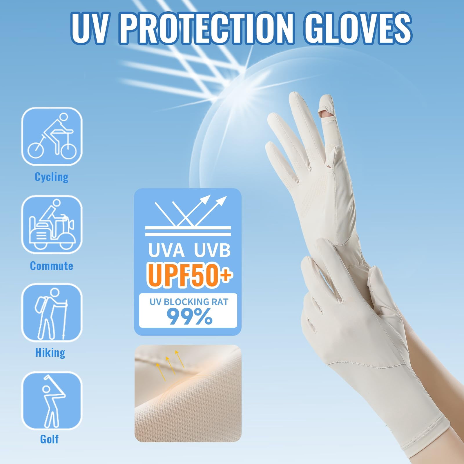 Ice Silk Sunscreen Gloves UV Protection Mittens Non-Slip Touch Screen Driving Gloves for Cycling Riding Golfing Hiking