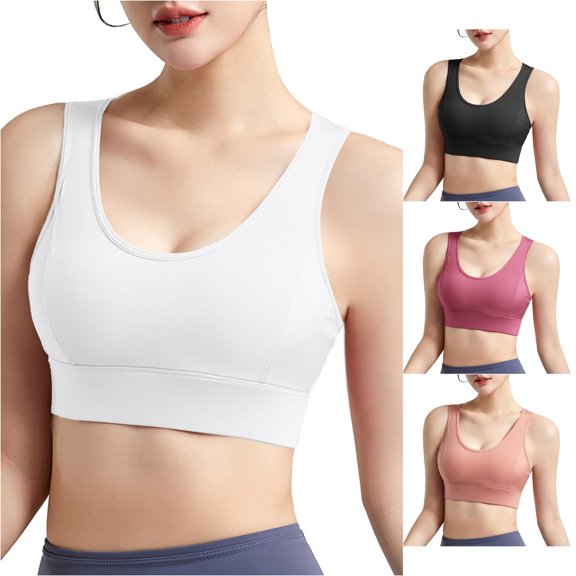 Xijirk Women Bra Wireless U‑Neck Wide Straps Wide Underbust Band Stretchy Breathable for Workout Daily Wear,White,L