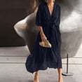 thumbnail image 4 of Women’s V Neck Midi Dress with Kimono Sleeves and Waist Tie Loose Fit Lightweight Flowy Casual Style for Daily Wear Black L, 4 of 6