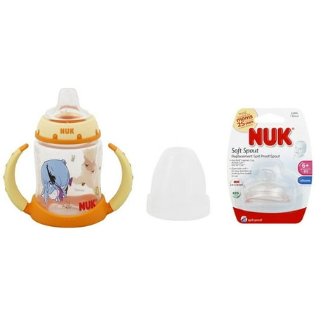 NUK Disney Winnie the Pooh 5 Ounces Learner Cup Silicone Spout with NUK Replacement Silicone Spout, Clear