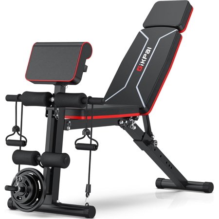 Adjustable Weight - GIKPAL Foldable Workout for Home Gym, Incline Decline Flat Press for Full Body Strength Training w/Extended Headrest and Leg Extension