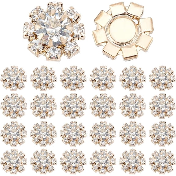 1 Box 50Pcs Cubic Zirconia Buttons Rhinestone Button Embellishments 0.47 Inch Decorative Flower Charms Crystal Flat Back Buttons for Crafting Wedding Clothing Bag Party Home Decor DIY Crafts