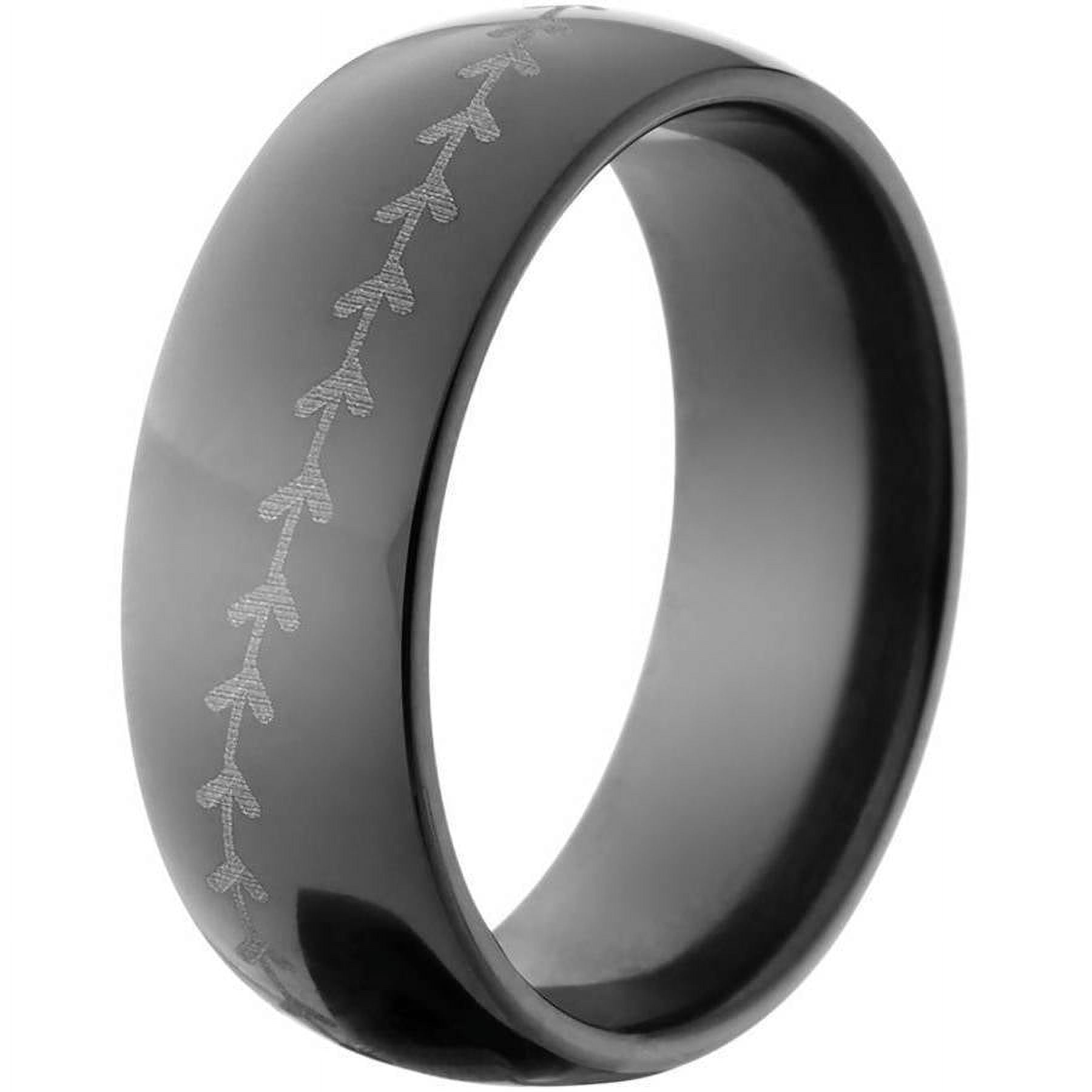 8mm Half-Round Black Zirconium Ring with Baseball Lasered Stitching Around the Ring