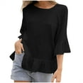 thumbnail image 1 of KIHOUT Womens Lounge Tops Ladies Spring and Summer Lace Stitching Round Neck Solid Color Bottom T-shirt Hollow Top, Size S-5XL, 1 of 7