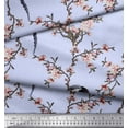 thumbnail image 2 of Soimoi Blue Velvet Fabric Floral & Paradise Whydah Bird Printed Fabric 1 Yard 60 Inch Wide, 2 of 3