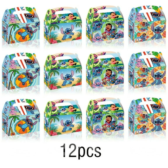 12 PCS Anime Cartoon Party Kraft Paper Goodie Boxes – Small Gift Boxes for Lilo Themed Birthday Supplies & Decorations