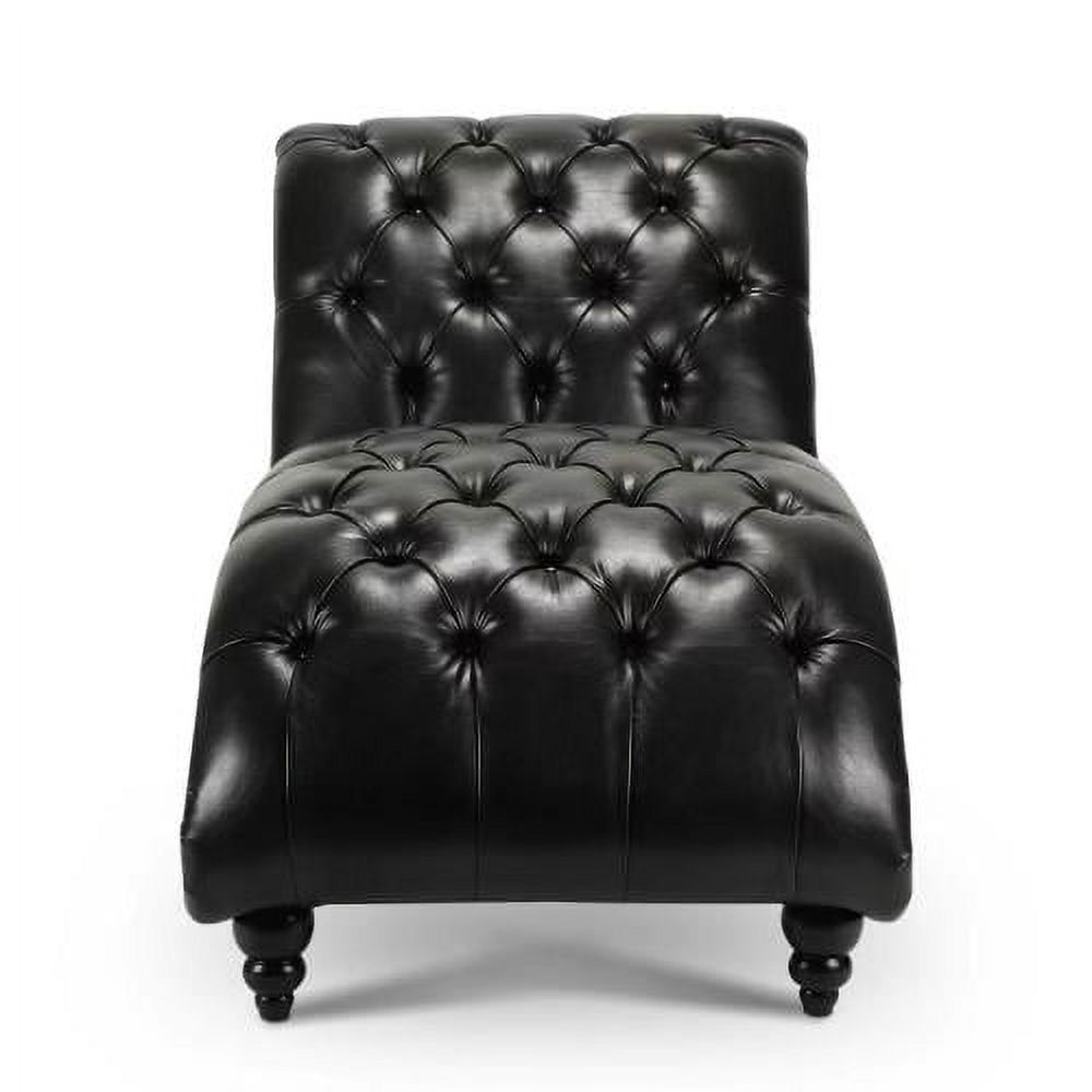 Accent Chaise Lounge,Button Tufted Chaise Lounge with Solid Wood Legs,Upholstered Chaise Lounge Chair Sinlge Lounge Chair with Nailhead Trim for Living Room Bedroom Office,Black - image 2 of 7