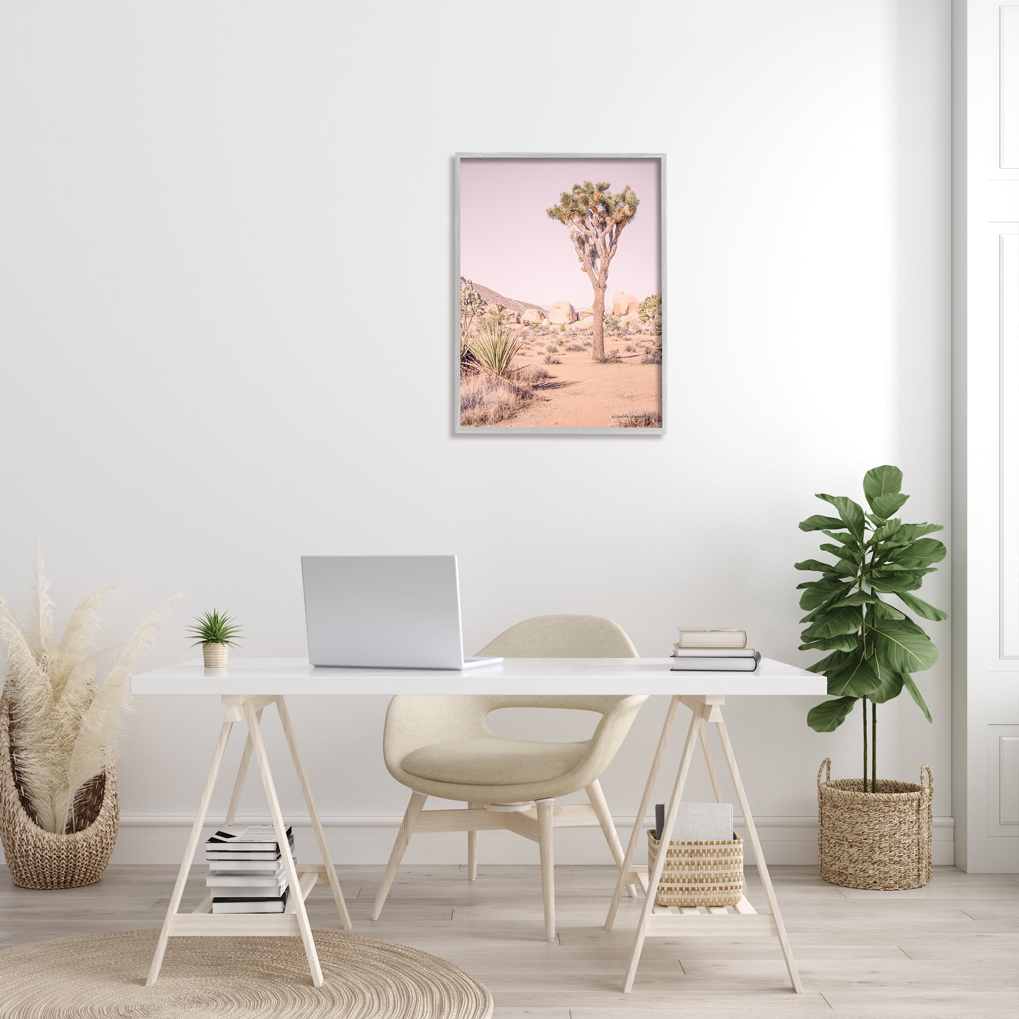 Stupell Industries Desert Tree and Agave Plant Sun Bleach Sky Nature Photography Gray Framed Art Print Wall Art, 24 x 30