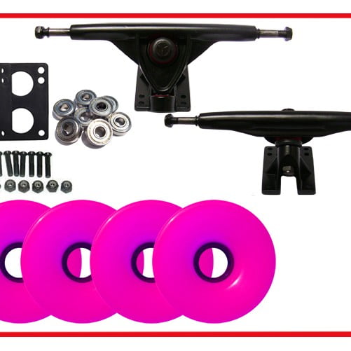 LONGBOARD 180 BLACK TRUCKS 76mm PINK WHEELS, BEARINGS