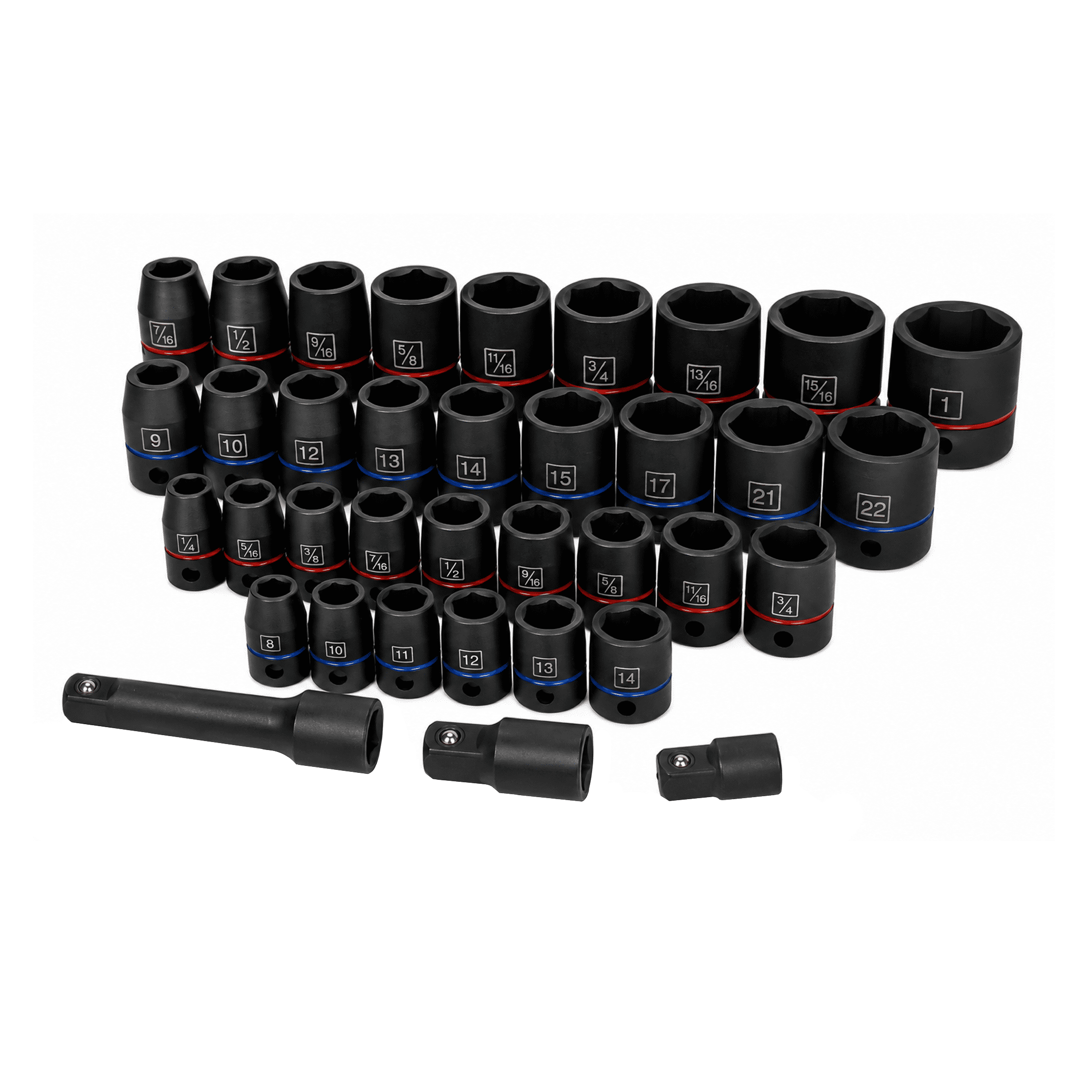Hyper Tough 37-Piece 3/8-in., 1/2-in. Drive Impact Socket Set, SAE & MM