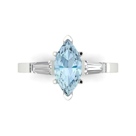 Three-Stone Engagement Ring for Women - 2ct Natural Aquamarine in 18K White Gold Promise Ring