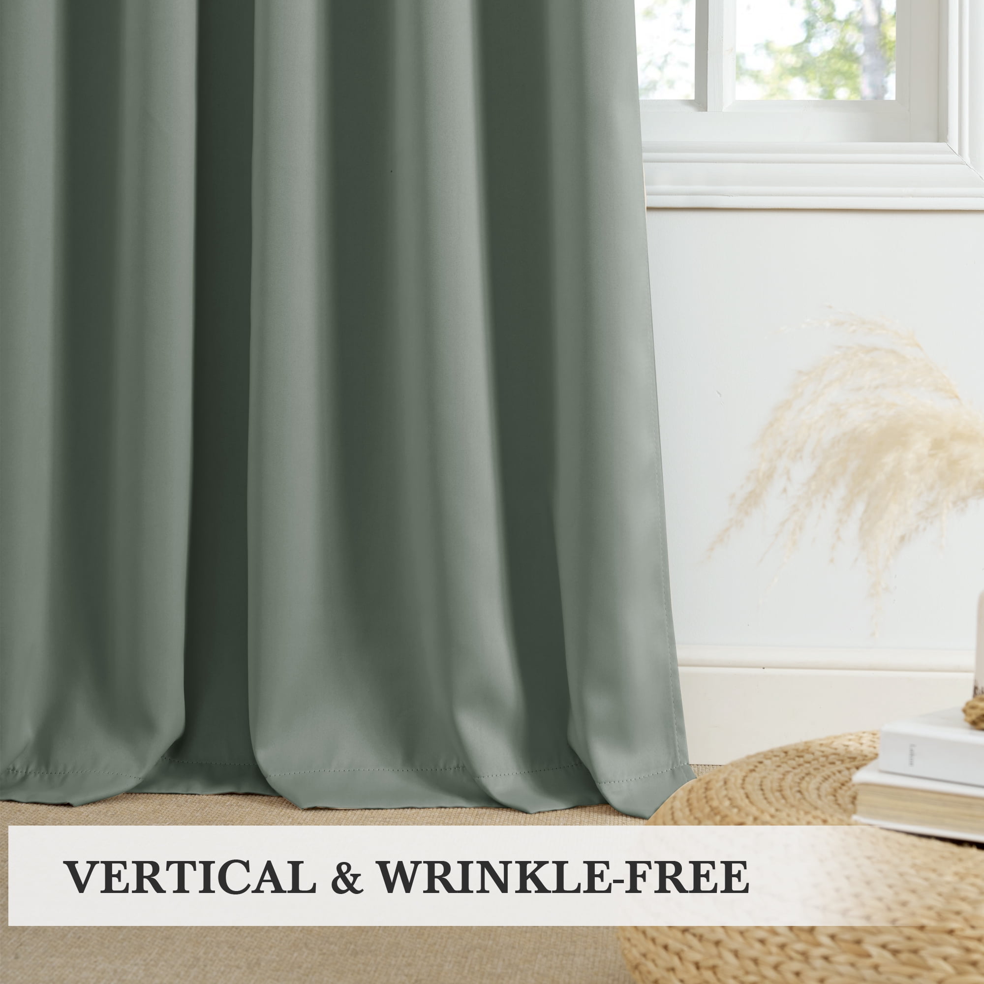 StangH Total Blackout Green Curtains for Bedroom, Back Tab Heat & Light Blocking Privacy Window Treatments for Living Room/Office/Apartment/Dorm, Sage Greem, W52 x L84, 2 Panels