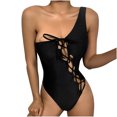 thumbnail image 2 of Floenr One Piece Women’s Bikini Swimsuit,Sexy One Shoulder Cutout Knot Adjustable Bathing Suit,High Waisted V Neck Tankini Swimwear, 2 of 8