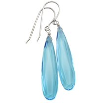 Sterling Silver Simulated Aqua Blue Aquamarine Earrings Long Narrow Faceted Teardrops Drops 2 Inch for Adult Women