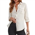 thumbnail image 1 of Chaqueta Vaquera con Bolsillos Dobles y Decoración Empalmada para Mujer, Blusa Informal con Solapa y Botonadura Sencilla. Lechoso S, 1 of 8