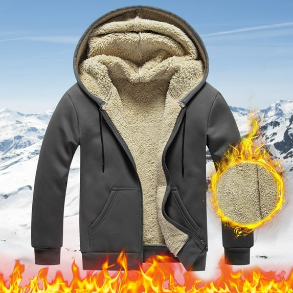 Krdevn Men's Winter Casual Plush Solid Hooded Coat Long Sleeve Zipper Pocket Coat,XXL