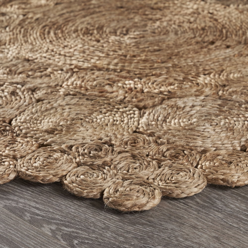 Woven Paths Cora 7'6" Round Brown and Tan Braided Circles Jute Area Rug