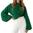 thumbnail image 1 of Blusa informal de manga larga con cuello redondo y manga larga para mujer Pompotops FGAJ8653, 1 of 6