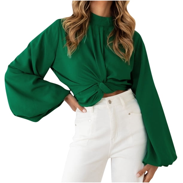 Tops para mujer Camisas Blusas Elegantes Camisas casuales de manga larga Jersey de moda Soild Cómoda blusa de cuello redondo Odeerbi ODB-5