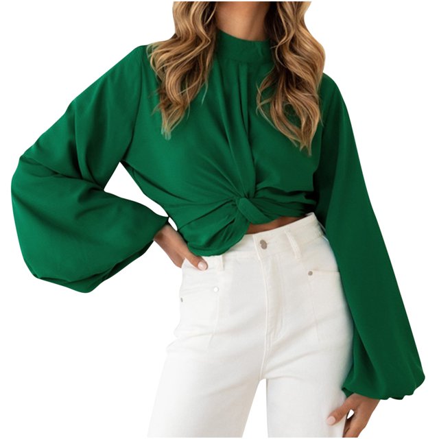 Blusa informal de manga larga con cuello redondo y manga larga para mujer Pompotops FGAJ8653