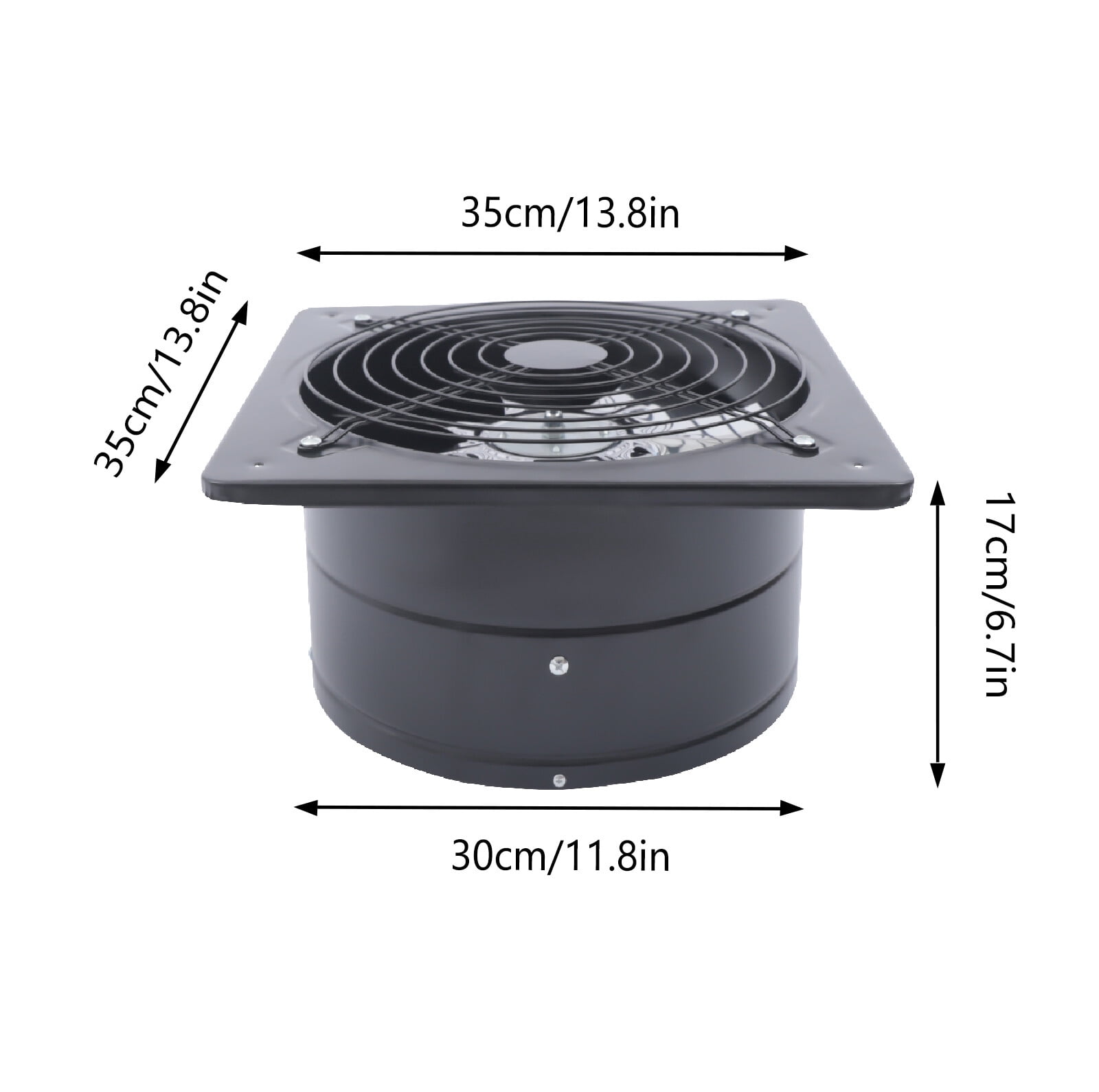 110V 125W 12" 7 Blades Black  Exhaust Fan Extractor Fan 2800r/min Wall/Ceiling Mount for Bathroom Kitchen Garage
