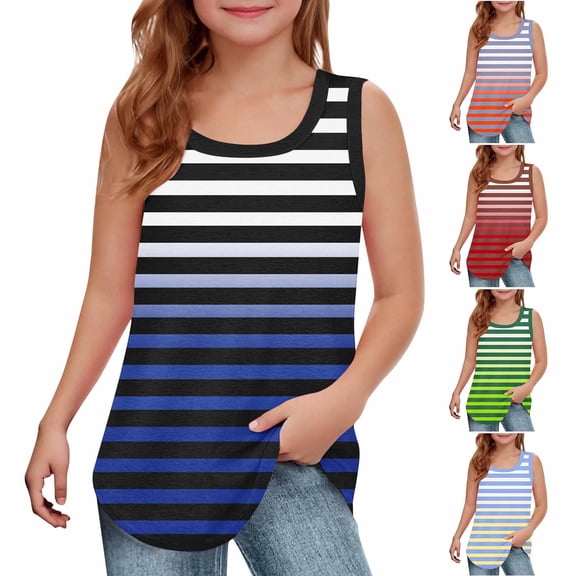Antinious Toddler Girls Casual Sleeveless Print Round Neck Breathable Soft Tank Top