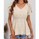 thumbnail image 3 of Top de verano para mujer, cuello en V, mangas de pétalos, dobladillo con volantes, botón frontal, Jacquard, punto, cintura elástica, camisa de verano, Top Albaricoque XL, 3 of 6