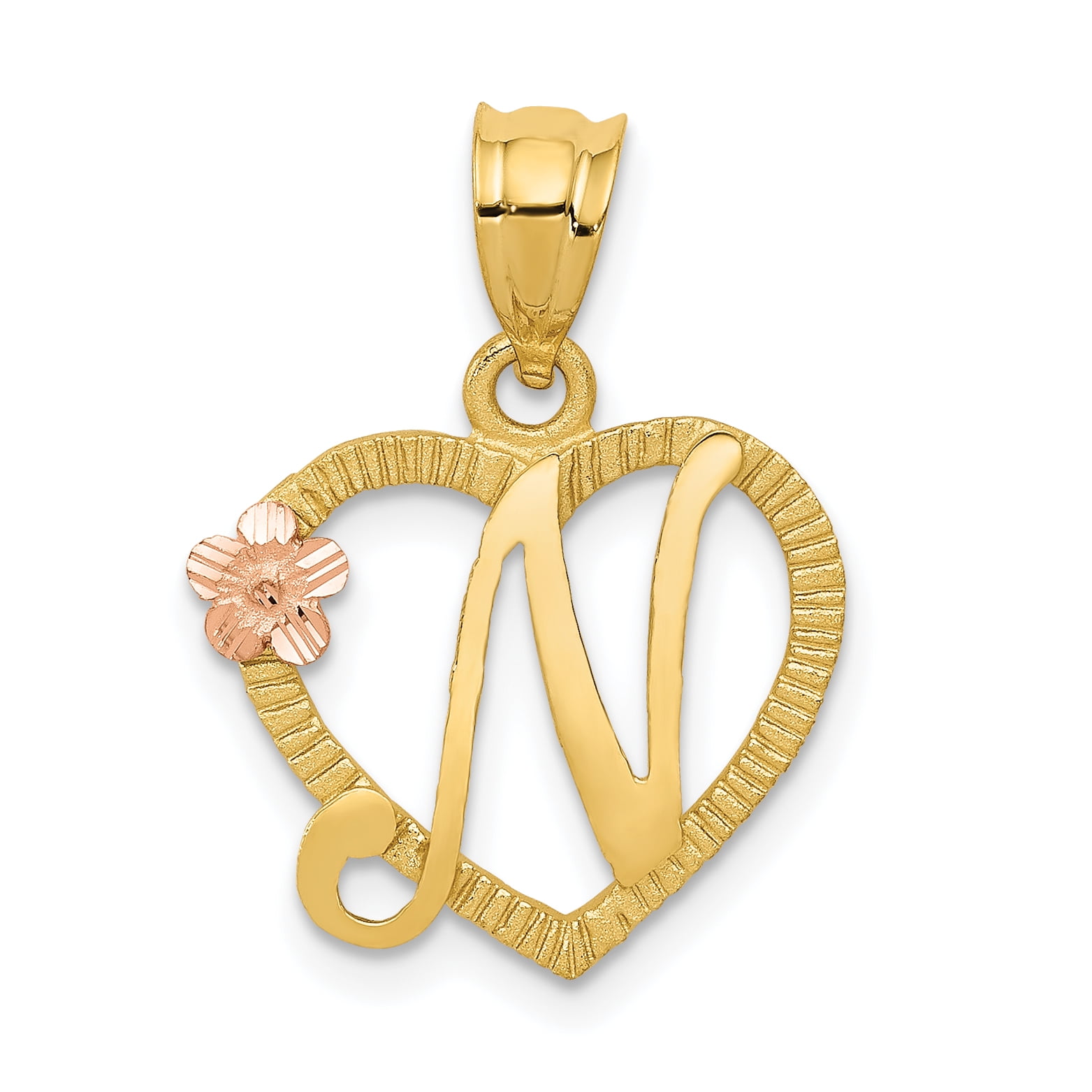 IceCarats - 14kt Two Tone Yellow Gold Initial Monogram Name Letter N In Heart Pendant Charm ...