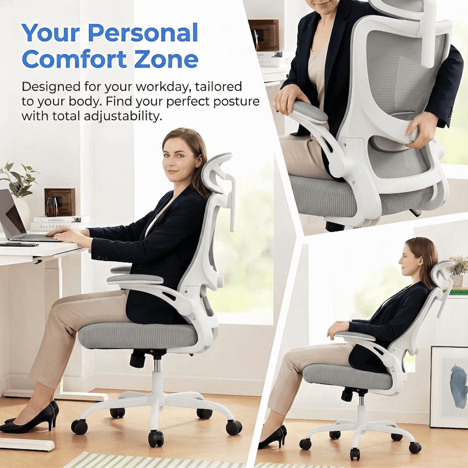 Kyspho High Back Ergonomic Office Chair with Headrest and Adjustable Lumbar Support, Mesh Desk Chair with 3D Armrests, Reclining Computer Chair for Home Office, 300 lbs Capacity