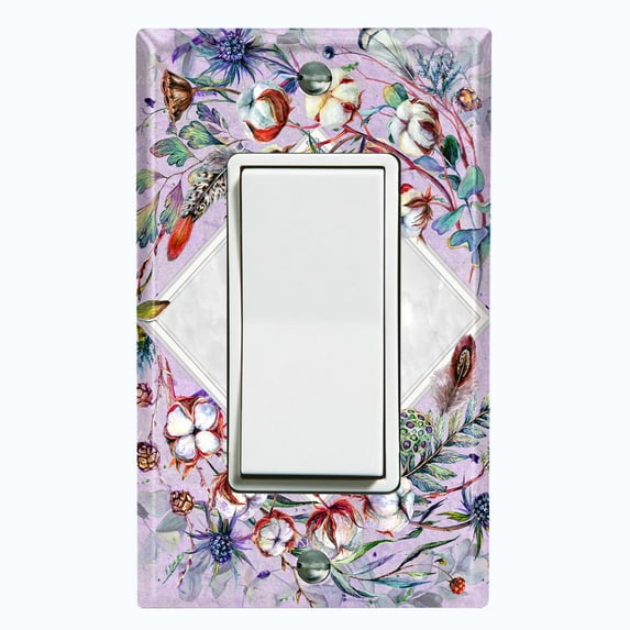Metal Light Switch Plate Cover Lotus Pods Cotton Flower Diamond Frame Pink FLW019