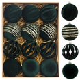 thumbnail image 1 of Juego de 12 adornos navideños de terciopelo flocado de 8 cm con diseños pintados a mano. Elegantes adornos para árbol de Navidad en color verde esmeralda, en caja de regalo., 1 of 1