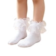 thumbnail image 3 of Lumtrix Girls Frilly Double Ruffle Lace Socks Soft Cotton Ankle Dress Socks Turn Cuff Ruffle Dress Sock For Little Girl Kids White XL, 3 of 7
