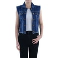 thumbnail image 1 of Womens Distressed Denim Button Up Sleeveless Crop Vest, Indigo, Medium, 1 of 5