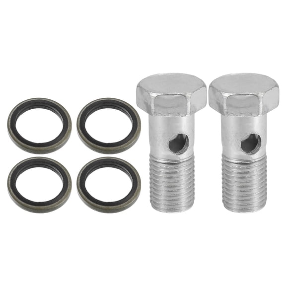 2 Set Car Bolt Brake Fitting Adapter Kit M14x1.5 Brake Line Thread Single Bolt with 4 Copper Washers