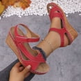 thumbnail image 5 of Modisza Women's Wedge Sandals Comfortable Open Toe Platform Slides Casual Dressy Summer Shoes Wide Width Low Heel Beach Sandal Red 6.5, 5 of 7