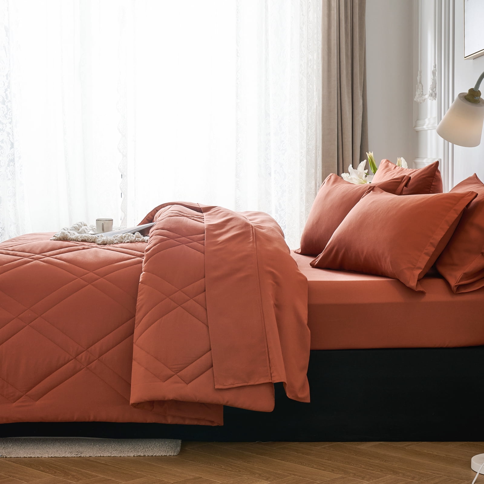 Davulos Comforter Set Twin Size 5 Pieces ,Bed in a Bag All Season Bedding Comforter Sets,Burnt Orange