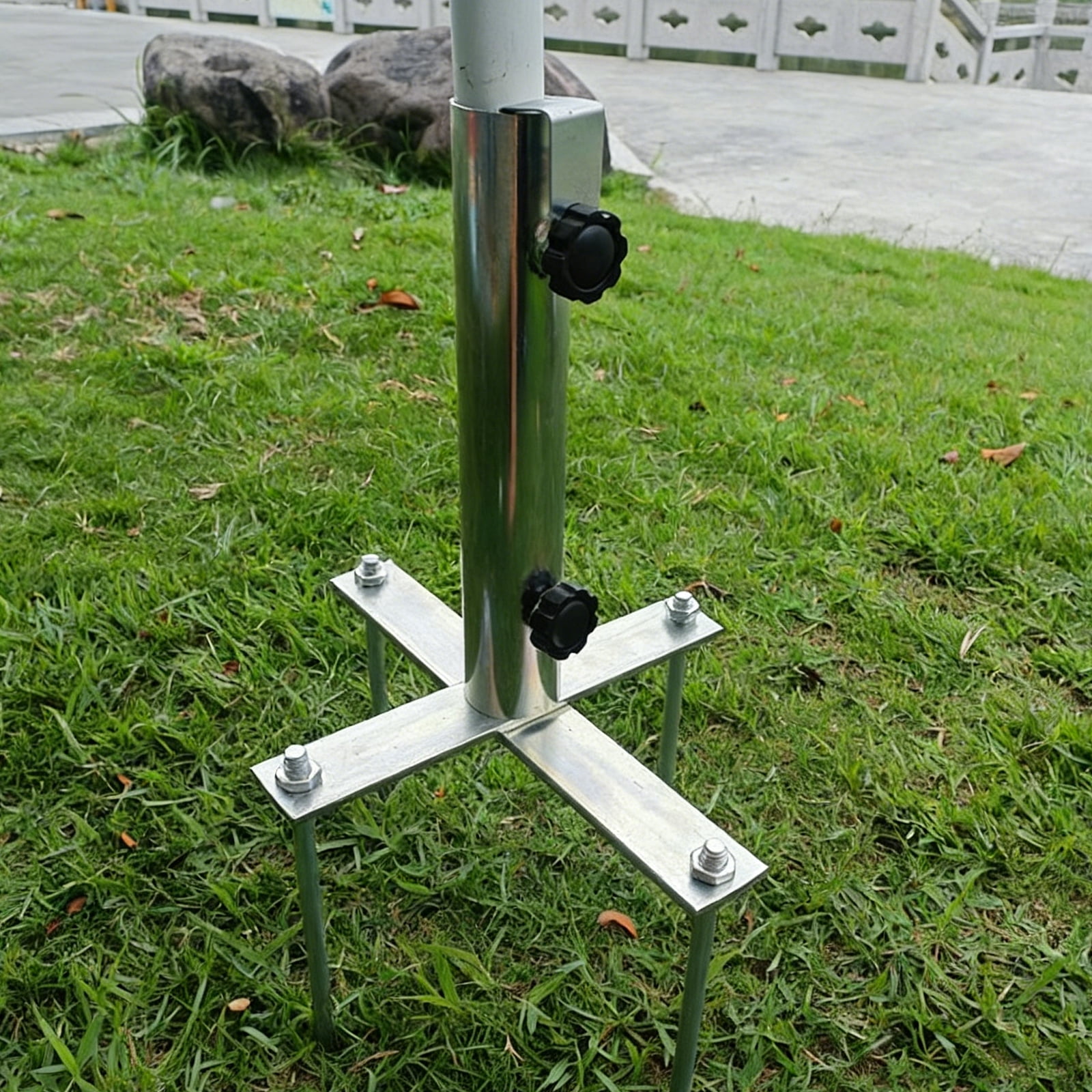 Adjustable Steel Garden Umbrella Stand With 4 Sturdy Spikes For Stability In Sand Grass Dirt Outdoor Use