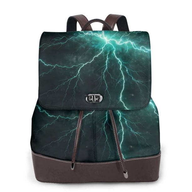 Easygdp Green Lightning Flash Mochila de Cuero para Mujeres, Bolso de Hombro, Bolsos de Mano de Moda para Trabajo y Viajes