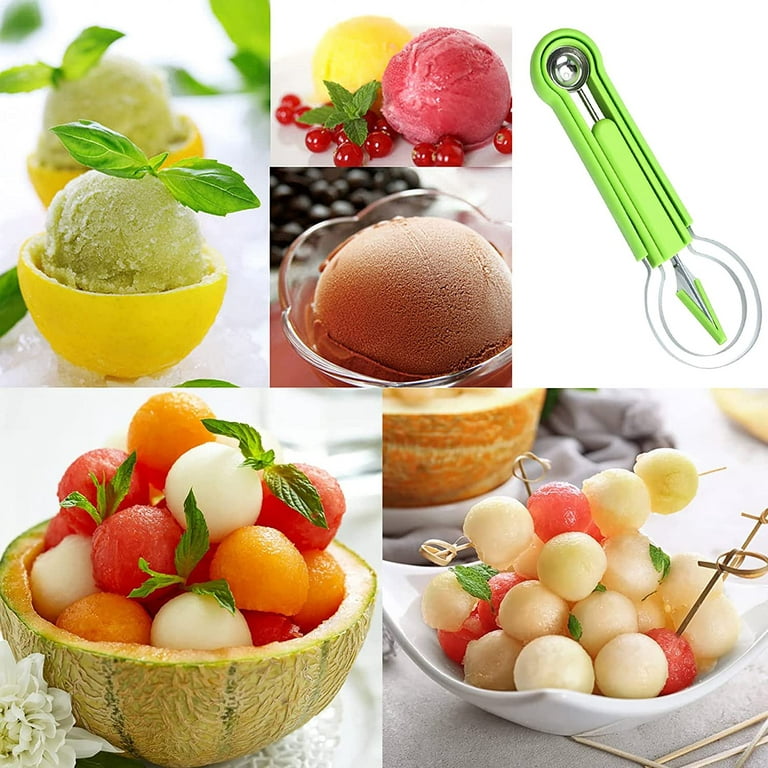 Melon Baller Scoop Set,Fruit Cutters, 4 In 1 Stainless Steel Fruit Carving  Tools Set, Ice Cream Melon Scoop,Seed Remover for Watermelon Slicer(2 Pack)