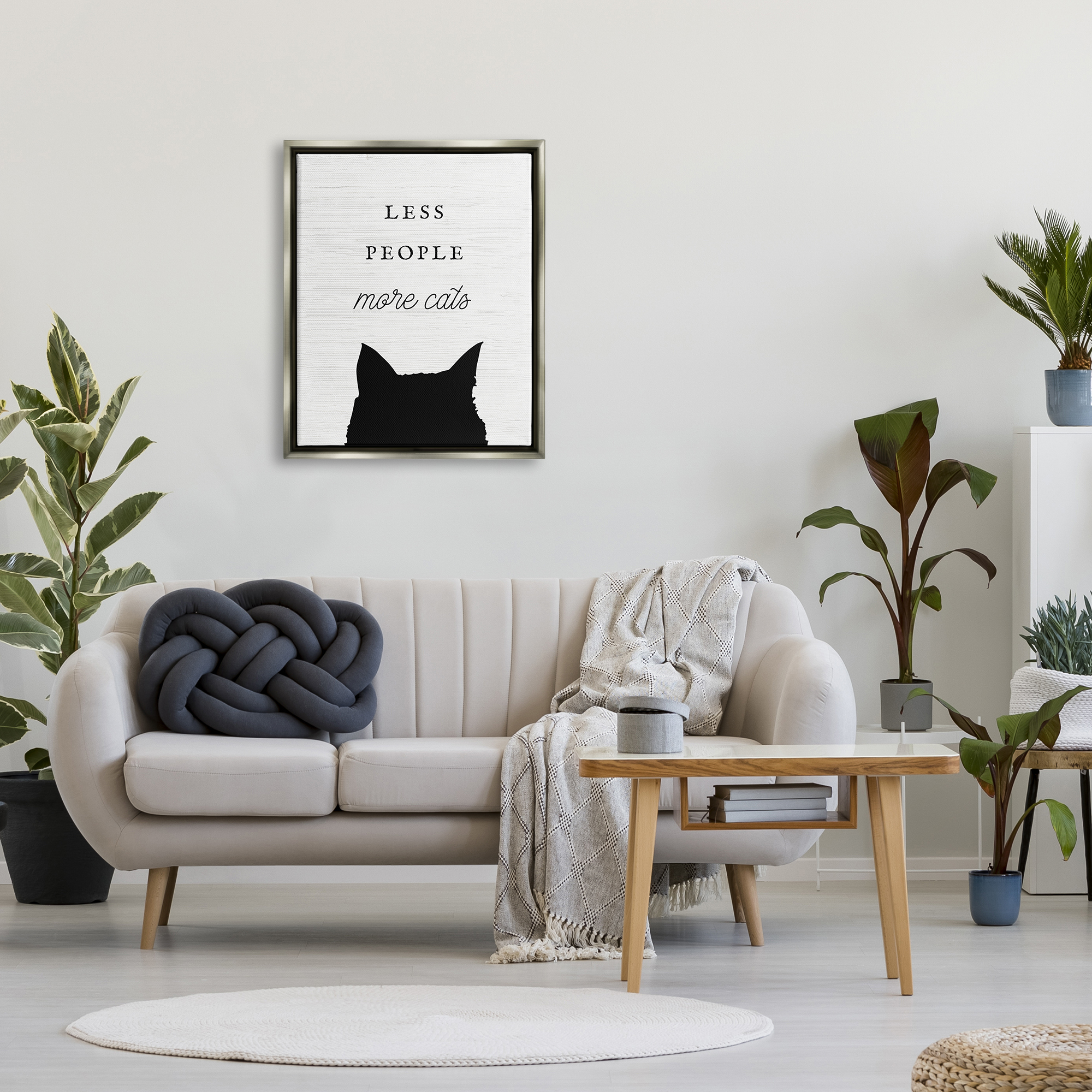 Stupell Industries Less People More Cats Inspirational Painting Gray Floater Framed Canvas Art Print Wall Art, 25 x 31