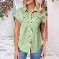 thumbnail image 2 of Breezora Unique Ladies Short Sleeve Shirt with a Detailed Buttoned Lapel and Functional Pleated Pocket Design Offering a Smart Casual Look for Work or Leisure XXL Size Light Green, 2 of 9