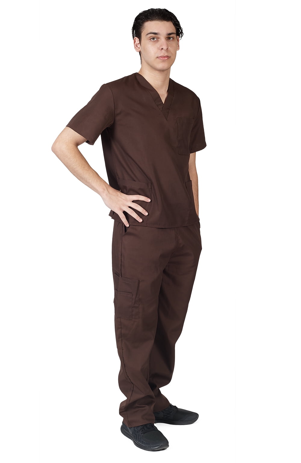 M&M SCRUBS Men Scrub Set, Men Medical Uniforms 102 (Chocolate, Medium