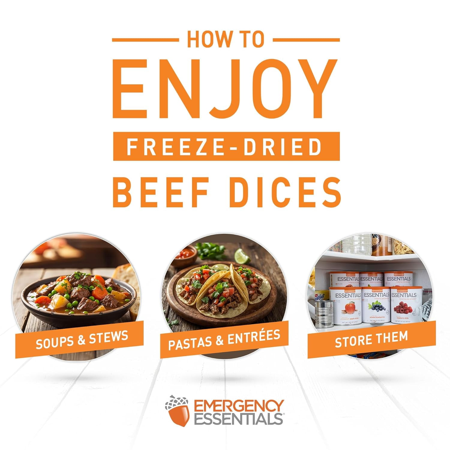 Emergency Essentials Freeze Dried Beef Dices #10 Can | Real Cooked Beef for Long Term Emergency Food Storage | Bite Size Chunks for Everyday Cooking, Soups, Stews, Camping, and Home Preparedness