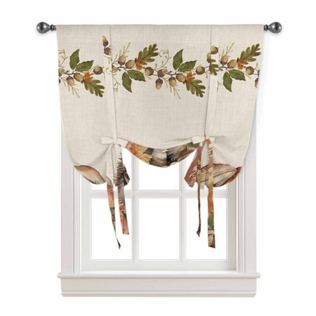 Fall Mushroom Hedgehog Tie Up Curtains for Kitchen Bathroom Bedroom Windows 45 Inch Length Thanksgiving Rustic Balloon Drape Curtains Shade Rod Pocket Drapery Curtain Panel 34 x45