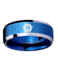 thumbnail image 2 of Supernatural 8MM Beveled Edge Blue Tungsten Men Ring, 2 of 2