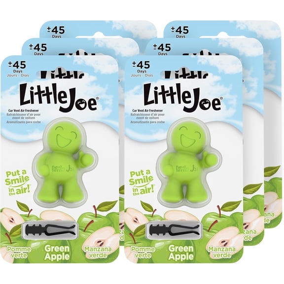 Little Joe 96416-6PK Green Apple Scent Car Air Freshener Vent Clip, Fights Odors for up to 45 Days, Long-Lasting Freshness, Cute Car Odor Eliminator, Pack of 6
