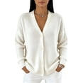 thumbnail image 2 of Resicozy Women's Long Sleeve Cardigan Sweaters Button Up V Neck Knit Tops Lightweight Oversized Business Pullover White 3XL, 2 of 4
