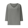 thumbnail image 4 of Vestidos Casuales Para Mujer, Blusas De Mujer De Moda Camiseta informal de lino liso con cuello en V para mujer, manga larga y cuello redondo, holgada, 4 of 7