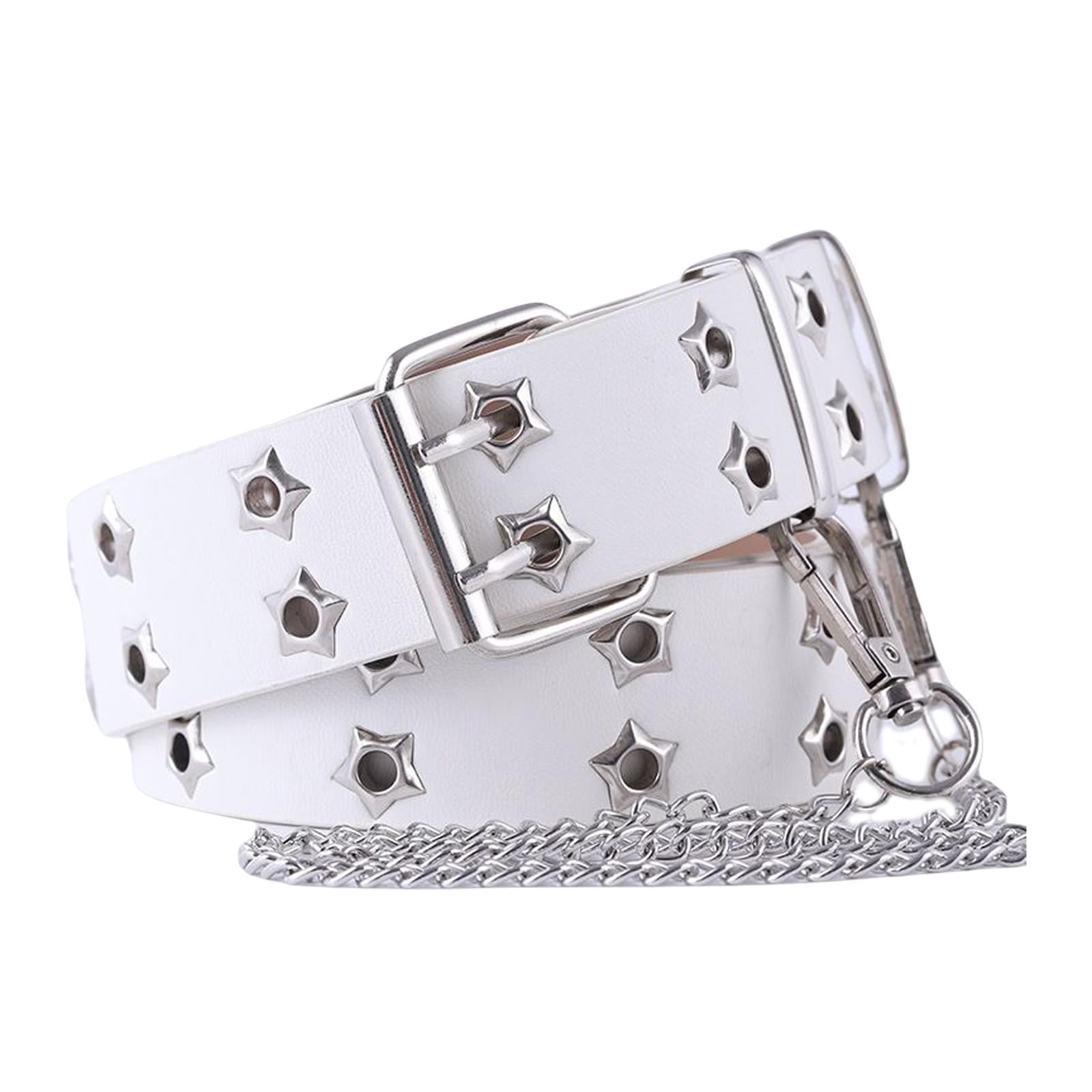 nOT FOR SALE Double Grommet Belt Silver Double Prong Buckle Reversible White No Boundaries Women main image 3
